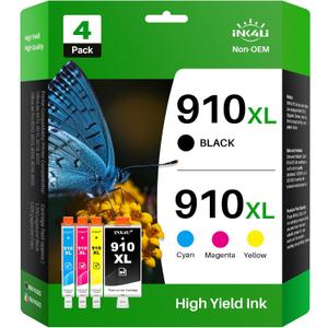 INK4U 910XL Ink Cartridges Combo Pack Compatible Replacement for 910XL 910 Ink Cartridges to Use with OfficeJet Pro 8020 8025 8028 8030 8035 8010 8015 8018 8022 Printer (BK/C/M/Y, High Yield, 4 Pack)