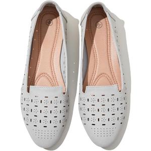 Rominz Women's Flats Shoes Comfortable Black PU Leather Ballet Flats for Women Casual Round Toe Dress Shoes Slip on Shoes Lightweight Foldable(Grey,US5)