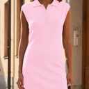 Saodimallsu Womens Summer Sleeveless Mini Dress Casual Polo Collared Button V Neck Knit Sweater Shirt Dresses (Pink, S)