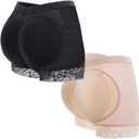 KIWI RATA Womens Seamless Butt Lifter Padded Lace Panties Enhancer Underwear (Large, Black+Nude)