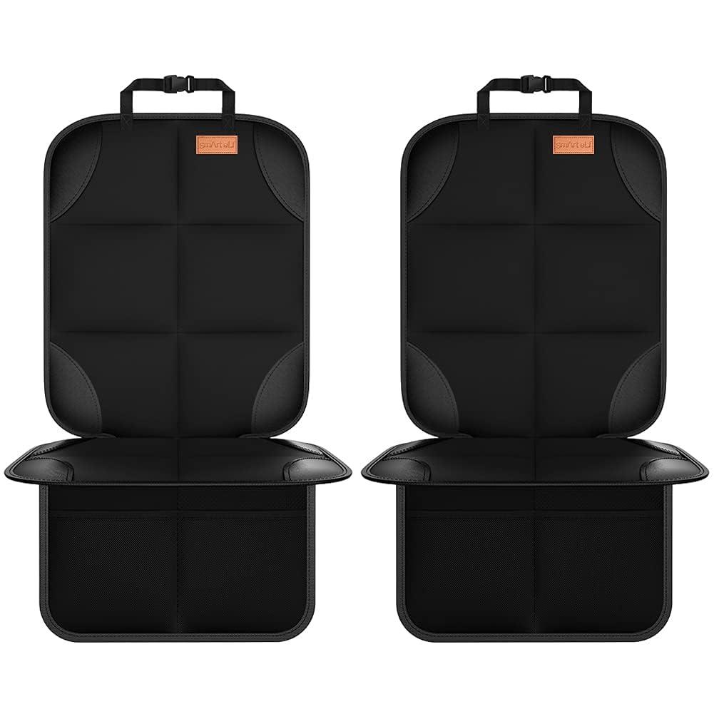 Car Seat Protector, Large Auto Protector for Child Seats with Thickest Padding and Non-Slip Backing Mesh Pockets for SUV, Sedan, Truck, Leather and Fabric - Black (2PS)