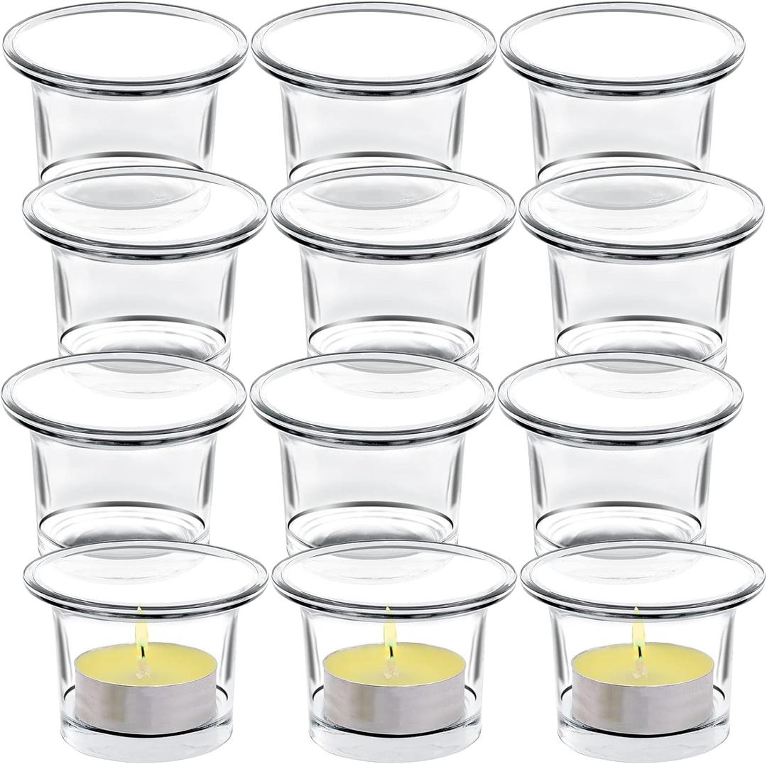 Tealight Candle Holder Set of 12, Glass Votive Candle Holders, Clear Tea Light Holders Bulk for Wedding Holiday Birthday Party Dinner & Home Decor