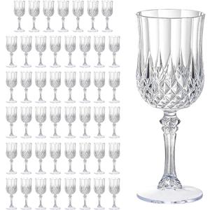 Vintage Plastic Wine Glasses,Crystal Textured Plastic Goblets,Disposable Wine Glasses for Parties,Weddings,Elegant Events(48pcs-Clear)