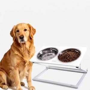 Elevated Dog Bowls for Large Medium Dogs, 3 Heights Adjustable Raised Dog Bowl Stand with 2 Stainless Steel Food Bowls 20Tilted Elevated Easy to Clean Water Bowl (White, Large)