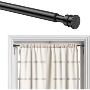 AIZESI Curtain Rods No Drilling for Windows 28 to 48 Inches,1/2 Inch Diameter No Drill Curtains Rod Renter Friendly Drapery Rod, Curtain Rods for Windows No Drilling, Black 1Pack