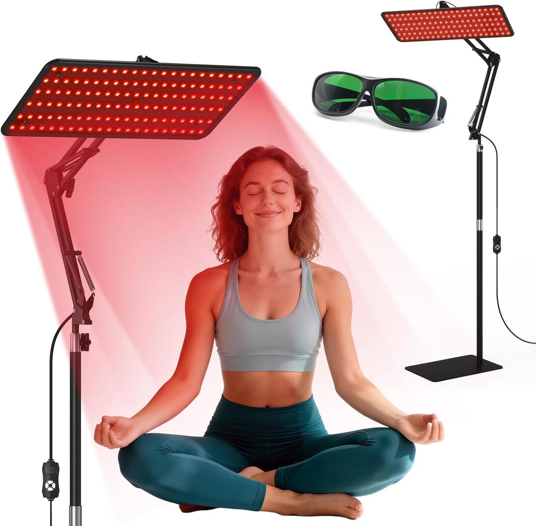 Red Light Therapy for Face and Body, 3-Wavelength (660nm Red, 850nm, 940nm Infrared) LED Infrared Light Therapy Lamp with Adjustable Stand, Protective Glasses for Home Use, Gift for Women Girls