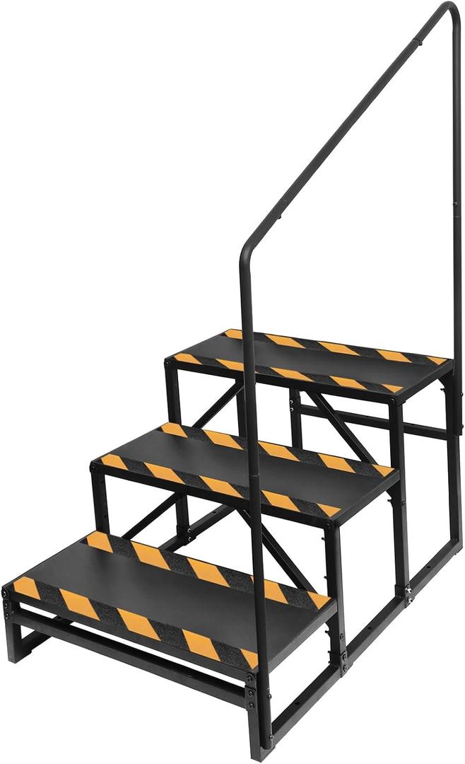 RV Steps with Handrail, 3-Step Anti-Slip Heavy Duty Stable Universal Stair for RV Travel Trailers Pool Hot Tub Trampoline