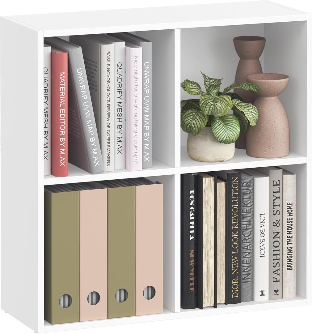 VASAGLE Custos Collection - Bookshelf, Bookcase, Cube Shelf with 4 Compartments, 9.4 x 26 x 26 Inches, Storage Shelf, for Living Room, Home Office, Dining Room, Cloud White ULBC476W01