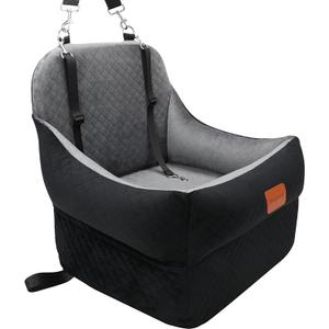 Dog Booster Car Seat for Small/Medium Dogs up to 35 lbs,Interior 7 Inches Elevated Pet Booster Seat,Ultra Soft Fabric and Memory Foam Car Dog Bed,Safety,Comfy,Fully Detachable Washable(H-Black/Grey)
