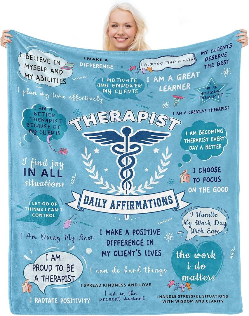 Best Therapist Gifts, Physical, Occupational, Respiratory, Massage Therapist Gifts for Women, Mental Health Therapy Christmas Birthday Presents, Funny Therapy Mentor Throw Blanket 60"X 50" Inch