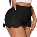 WDIRARA Women's Crochet Ruffle Shorts Elastic Waist Frilly Mini Shorts (Medium, Black)