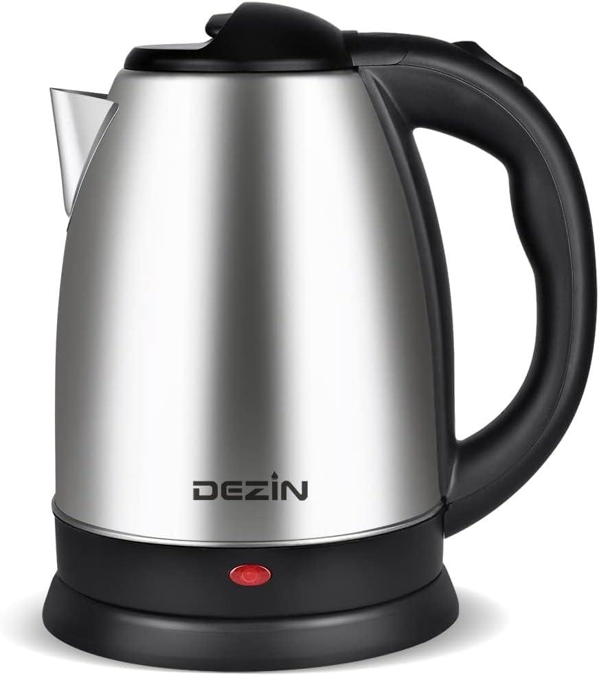 DEZIN Electric Kettle Upgraded, BPA Free 2L Stainless Steel Tea Kettle, Fast Boil Water Warmer with Auto Shut Off and Boil Dry Protection Tech for Coffee, Tea, Beverages (Black Silver)