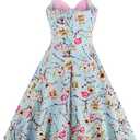 Women Vintage Polka Dot 1950s Rockabilly Halter Audrey Dress Retro Floral Evening Cocktail Swing Dress XXL