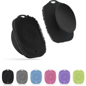 Soft Silicone Body Scrubber, Gentle Like a Hand Exfoliating Your Skin and Build Up Lather Easily, Back Large Suction Cup Easy to Store, Long-Lasting & Deep Clean (Black)