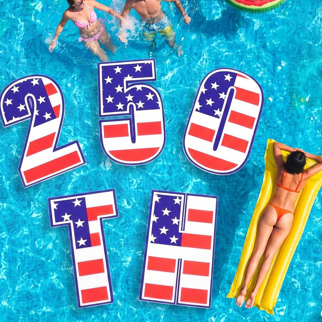 5 Pack Patriotic Pool Floating Letters, 250th Anniversary Foam Float Board, 19.7 x 11.8"