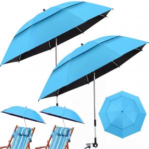 Nuanchu 2 Pcs 49" Double Canopy Beach Umbrellas with Clamp Upf50+ Beach Chair Umbrella with Clip 360 ° Adjustable Portable Outdoor Wheelchair Patio Golf Carts Camping Stroller Fishing