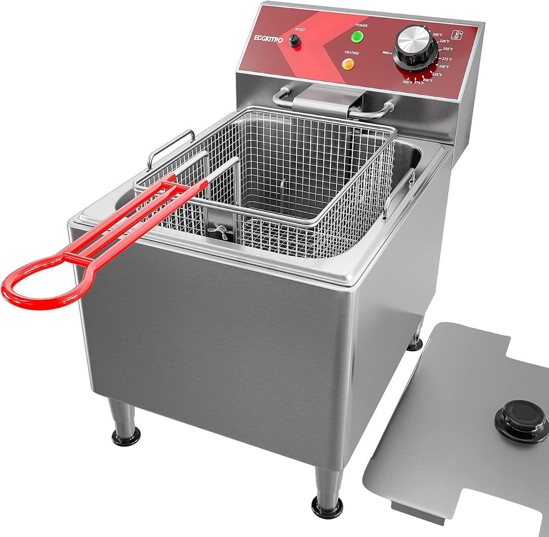 EGGKITPO Deep Fryer with Basket Commercial 12L Electric Countertop Fryer Stainless Steel Deep Fryers for Restaurant Home Use with Extra Large Frying Basket and Lid, 120V, 1800W