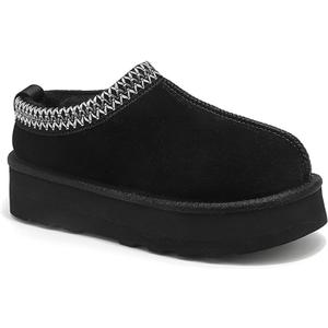 Women's Slippers Platform Mini Boots Short Ankle Boot,Fur Fleece Lined Platform Boots Anti-Slip Snow Slippers For Outdoor (7, Black)