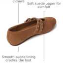 GOUPSKY BrownSuede Mary Jane Shoes for Women Mesh Ballet Flats with Adjustable Double Buckle Strap Comfortable Slip On Dress Shoes for Daily Size 8