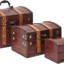Juvale Treasure Chest Storage Boxes - Dark Brown Wood, Antique Style, Set of 3 - Pirate Chest Decor & Treasure Box for Classroom, Party Decorations & Kids Toy Organization