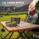 THTYBROS 17pcs Camping Cookware Kit, 0.45Gal Pot, 7inches Pan,0.30Gal Kettle Set with 2 Set Stainless Steel Cups Plates Forks Knives Spoons for Hiking