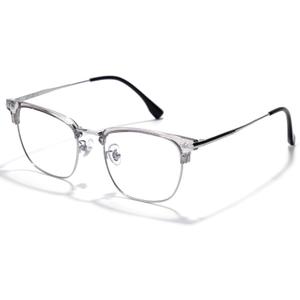 Blue Blocker Glasses for Men Metal Browline Computer Gaming Glasses Filter Blue Ray (Silver Metal/Gray Crystal TR90 Eyeglasses) (15208-grey)