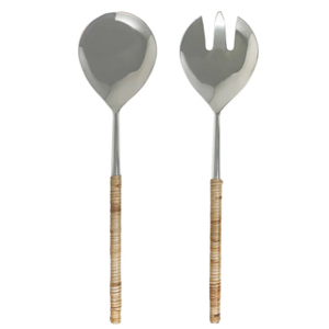 NATURAL RATTAN HANDLED SALAD SERVERS