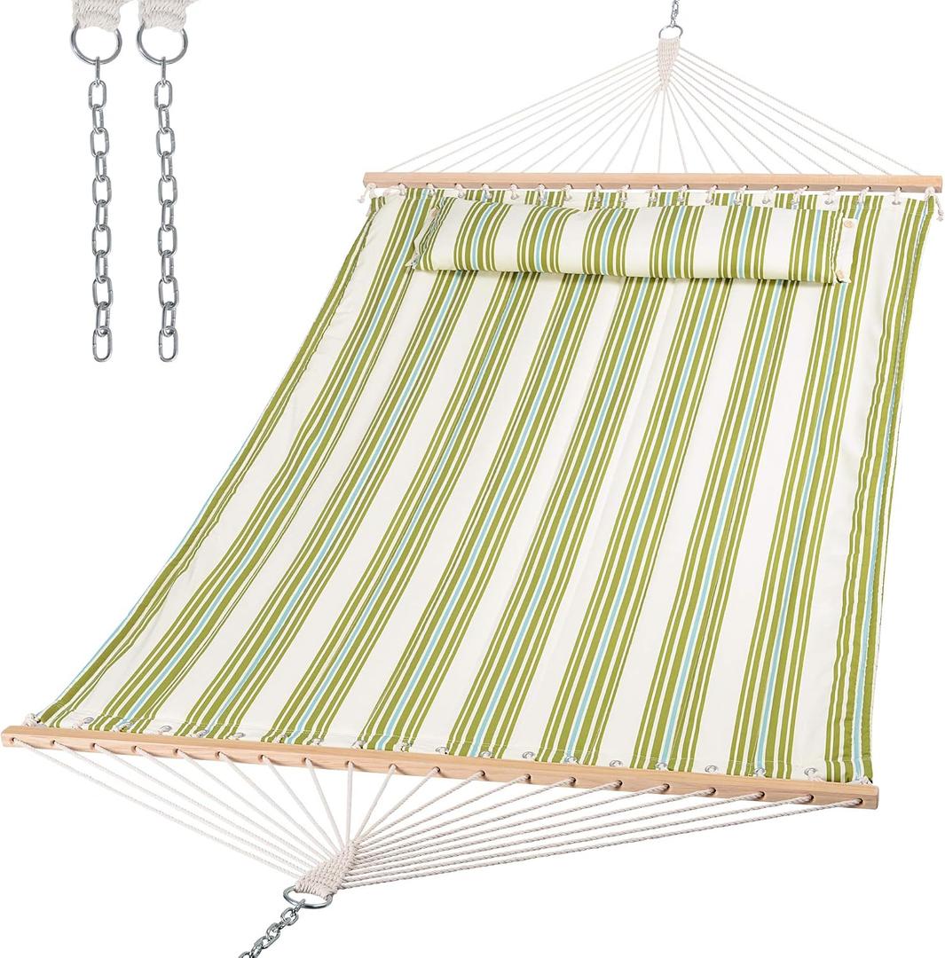 SUNCREAT Hammock 2 Person Heavy Duty, Double Hammocks for Trees, 2 Person Hammock with Spreader Bar, Green&Beige