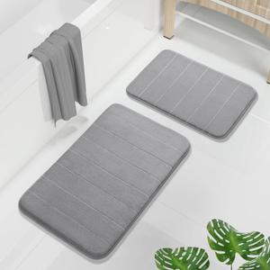 Yimobra Memory Foam Bathroom Rugs Sets 2 Piece - Super Soft Absorbent Quick Dry Bath Mat Set, Machine Washable Non Slip Floor Carpet for Tub Shower & Single Sink (17x24 & 31.5x20 Inch, Gray), 31.5x20+24x17 Inch