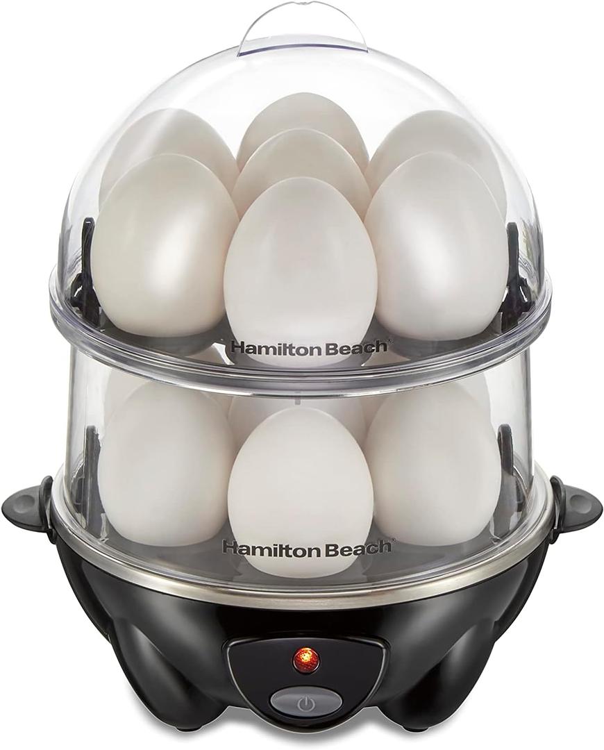 Hamilton Beach 3-in-1 Electric Egg Cooker for Hard Boiled Eggs, Poacher, Omelet Maker & Vegetable Steamer, Holds 14, Black (25508)