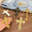5 x Silvery Cross Patches Iron On Embroidery Applique Patch, (5-Pack) Religious DIY Decor Patches for Clothing Jeans Jackets Backpacks Hats Shirts Easter DIY Crafts