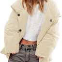 Tankaneo Womens Cropped Puffer Coat Hoodies Oversized Lightweight Winter Jacket Warm Long Sleeve Outerwear (X-Large, Beige)