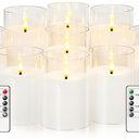 kakoya Flickering Flameless Candles Battery Operated with Remote and 2/4/6/8 H Timer Acrylic Led Pillar Candles Pack of 9 (D 3" xH 4" 5" 6") with Realistic 3D Wick Candles for Home Decor(White)