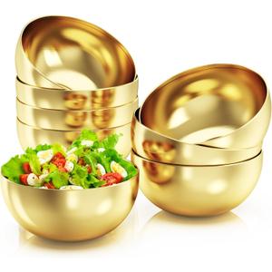 8 Pcs Gold Stainless Steel Mixing Bowl, 24 Oz Decor Salad Bowl, 5.9 In Metal Serving Bowl, Reusable Prep Bowl, Kitchen Cooking Bowl for Soup Fruit Sauce Pasta Snack Noodle (700 ML)