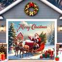 Christmas Garage Door Cover Decoration Outdoor, 8x7Ft Christmas Santa Claus Garage Buddy Door Cover with Sleigh Reindeer Rustic Farmhouse for Home Wall Window Patio Yard Outside Background