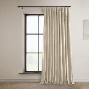 HPD Half Price Drapes Signature Plush Extra Wide Velvet Blackout Curtains for Bedroom (1 Panel), 100"W X 96"L Hotel Black Out Curtains for Living Room, Thermal Insulated Blackout Curtains,Angora Beige