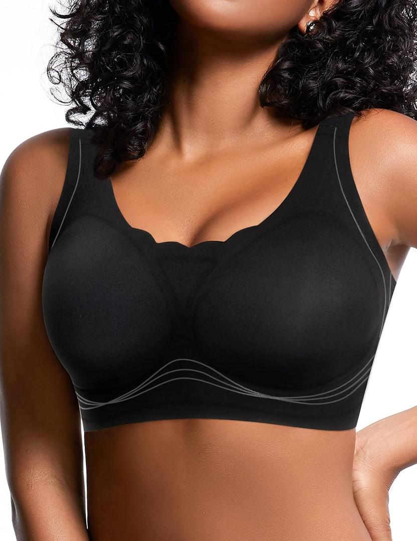Wireless Bras with Support and Lift Full Coverage Bra No Underwire Seamless Lightly Padded Bra (Medium, Black)