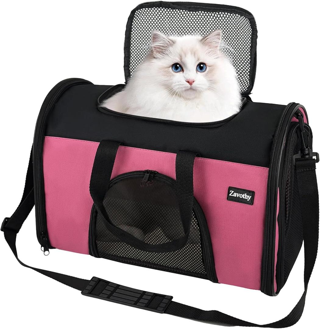Zavothy Collapsible TSA Approved Pet Carrier for Cats & Dogs (Up to 15 Lbs, 16.54"x11.42"x9.84")  Soft-Sided Airline Travel Carrier, Pink