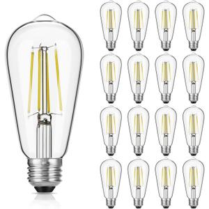 Vintage LED Edison Bulb Dimmable 60W Equivalent 750 Lumens, 6W Edison Light Bulbs Daylight White 5000K, Antique ST58 LED Filament Bulb E26 Base, CRI 90+, Clear Glass, Pack of 16