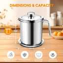 Chihee Grease Container Stainless Steel Bacon Grease Saver with Fine Mesh Strainer 2L / 67.6 fl oz Cooking Oil Keeper Stoarge Can with Dust-proof Lid Non-slip Tray for Kitchen Frying