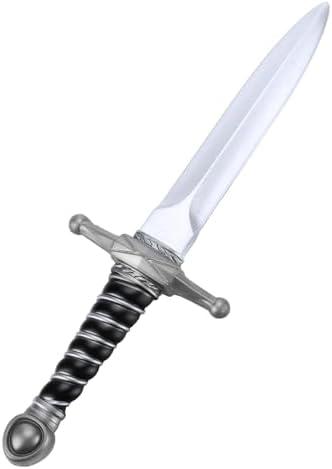 15" Fake Foam Swords Martial Arts Weapons, Realistic Dagger Knife Toy, Foam Short Sword Prop for Play Fighting and Assassins Costume Accessory Silver
