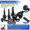 Taiss #14#12#10#8 Self Tapping Screws for Metal,410 Stainless Steel Metal Quick Sheet Metal Screws,840PCS Black zinc Plating,Hex Washer Head Self Drilling Screw with Rubber Washer