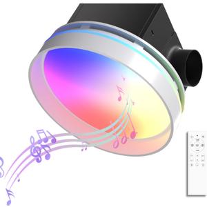 BSEED Bathroom Exhaust Fan with Bluetooth Speaker & Light, 230 CFM 1.5 Sone Bathroom Vet Fan, 7-Color RGB & 3CCT Adjustable Light & Nightlight, Music Sync, Easy Install, Remote Control, Round, White, 9.84" ×9.84"