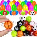 24 PCS Sports Stress Balls Filled Easter Eggs, 6 Styles Mini Sports Balls with 24 Colorful Easter Eggs, Perfect Basket Stuffers for Kids Hunt Games, Party Favors and Goodie Bag Fillers