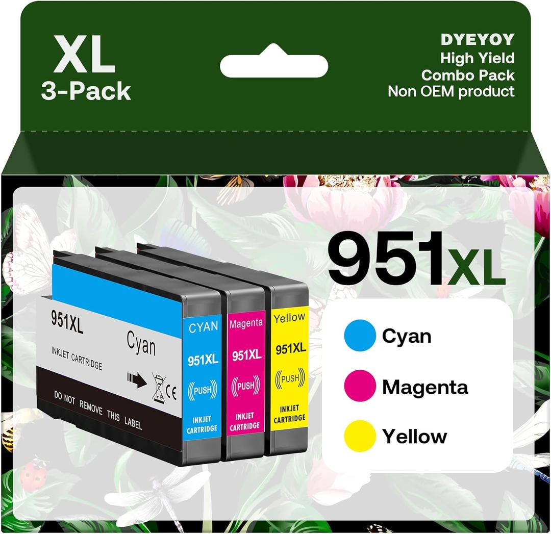 951XL Ink Cartridges Compatible Replacement for HP 951XL Ink Cartridges Combo Pack High Yield use with OfficeJet Pro 8610 8600 8615 8620 8625 276dw 251dw (1 Cyan, 1 Magenta, 1 Yellow, 3 Pack)