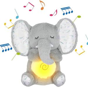 Soothing Breathing Stuffed Animal, Breathing Stuffed Animal Plush with Sensory Details Musical Lights and Rhythmic Breathing Sleep Companion, for Kids Toy (Grey)