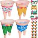 21 Pcs Hawaiian Luau Party Game Set, 4 Summer Theme Giant Granny Pants with 1 Pump 12 Beach Balls & 4 Funny Tropical Palm Flamingo Glasses, Outdoor Tossing Activity for Family Adults