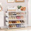 VILICK Shoe Rack for Closet Shoe Organizer Space Saver Storage for 20-25 Pair Shoe Shelf with Hook and Side Pocket Free Standing 5 Tier Shoe Rack Organizer for Entryway,Small Spaces, White