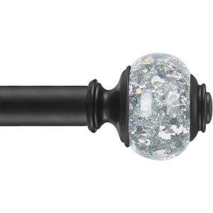 Curtain Rods 36 to 72 Inches(3-6 Feet) with Solid Aluminum Alloy Brackets, 1 Inch Telescoping Drapery Rod for Windows, Heavy Duty Decorative Curtain Rods with Translucent Finials, Matte Black