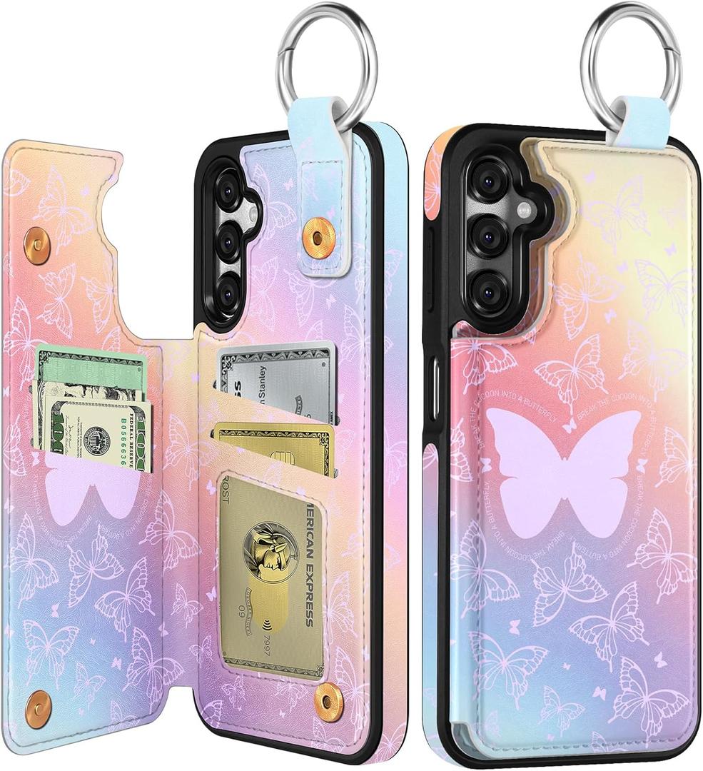 Shorogyt for Samsung Galaxy A15 5G Wallet Case with Card Holder, Designer PK Butterfies Pattern Kickstand Magnetic Clasp Back Flip Folio Leather Phone Cases for Galaxy A15 5G for Women Men Girls (Colorful Butterfly)